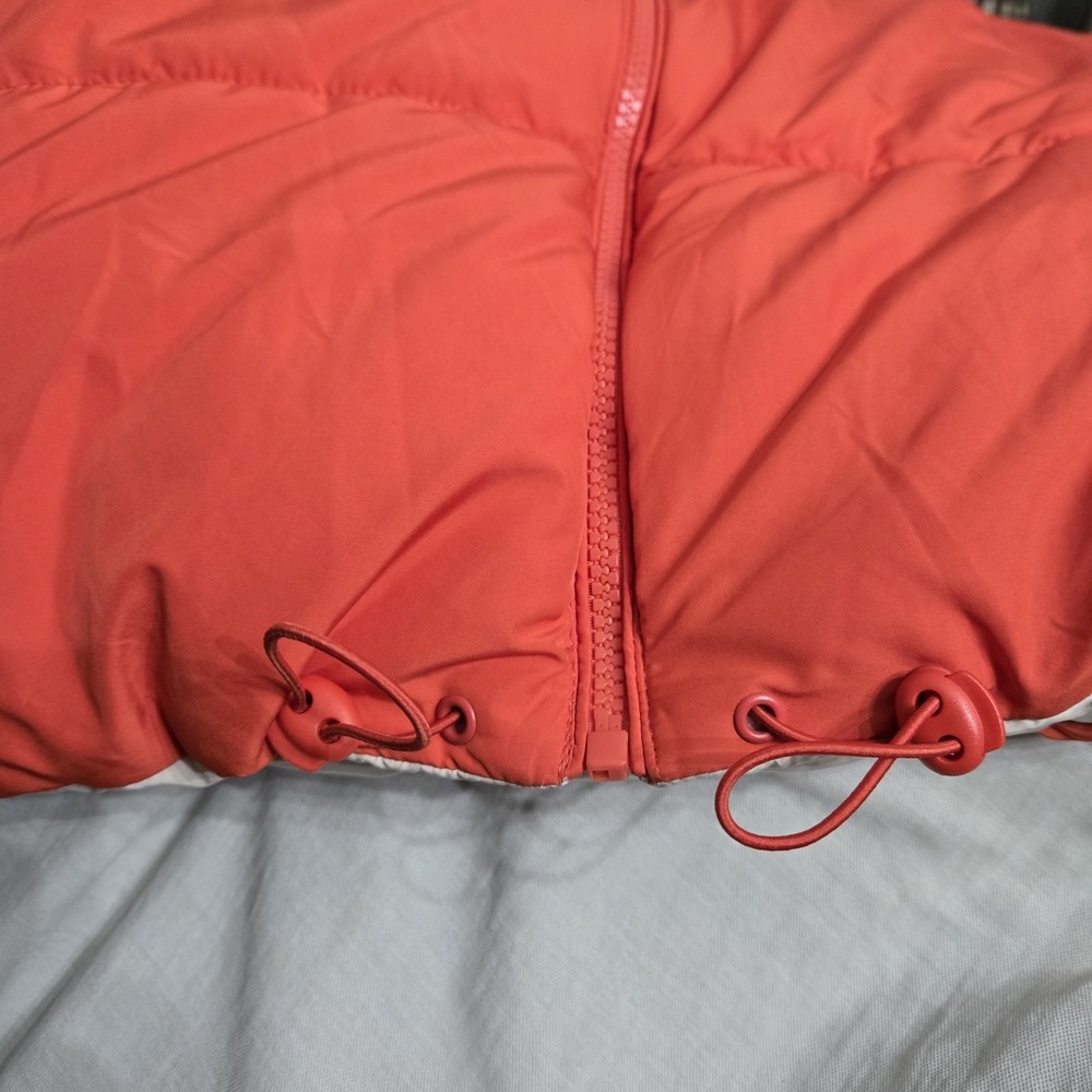 Love Tree Cropped Reversible Puffer Vest Sz L Beige Orange Full Zip Pockets‎ - Picture 12 of 12